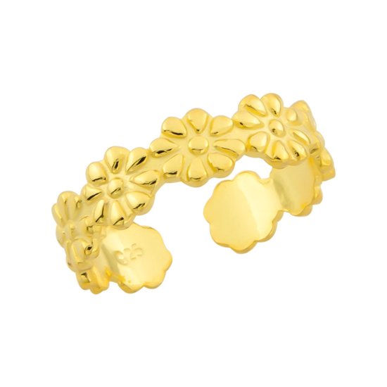 Teenringen | Gold plated teenring, bloemetjes