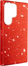 Geschikt voor Samsung Galaxy S23 Ultra hoes Glitter Leaf Verwisselbaar Semi-rigide Rood