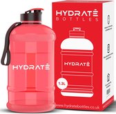 Hydrate Bottles© HYDRATE XL Kan 1,3 Liter Waterfles - BPA Vrij, Flip Cap, Ideaal voor Sportschool - Kleurenopties (Frosted Red)