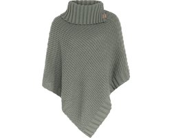 Knit Factory Nicky Gebreide Poncho - Met sjaal kraag - Dames Poncho - Gebreide mantel - Groene winter poncho - Urban Green - One Size