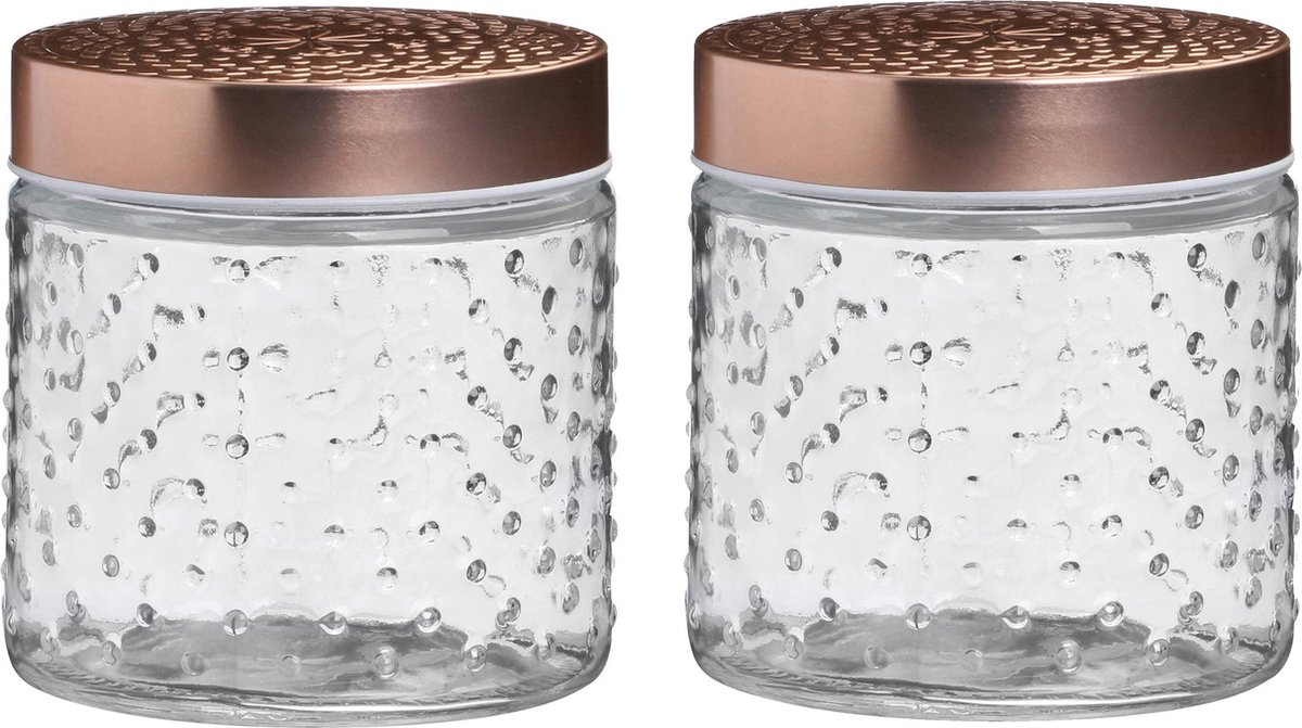 Urban Living Voorraadpot/bewaarpot Blair - 2x - 500 ml - glas - koperen deksel - D11 x H13 cm