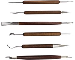 Jumada's Boetseer gereedschap voor klei - 6 stuks RVS klei gereedschap met houten handvat