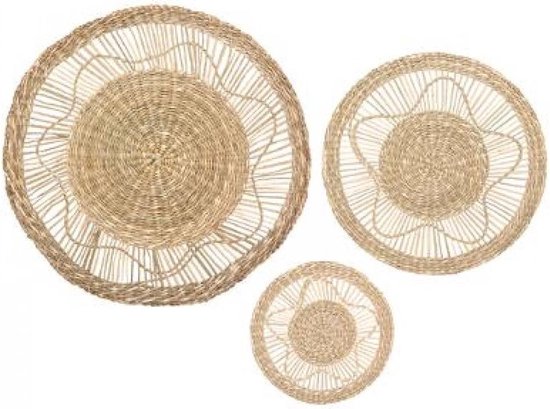 Atmosphera Wanddecoratie set - 3-delig - rond - riet - bohemian/boho stijl
