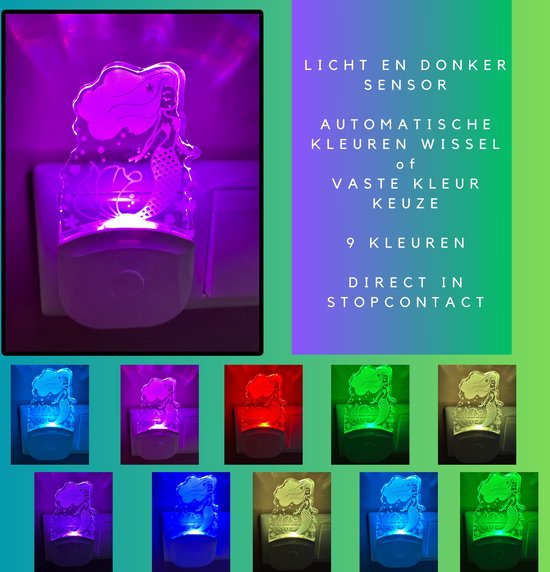 Fienosa Nachtlampje Stopcontact - Nachtlamp Zeemeermin - Nachtlampje baby - Nachtlampje Kinderen - Stekkerlamp - Dag en Nacht Sensor -Multi Colour van Fienosa — afbeelding 4