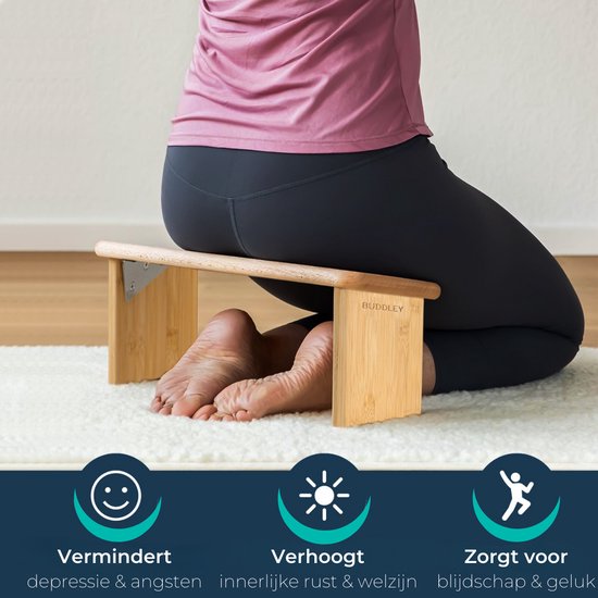 BUDDLEY Meditatiebankje Inklapbaar - 100% Duurzaam bamboe - Yoga krukje met Kussen - Meditatie Bankje - Meditatie - Meditatiekussen - Meditatiestoel Opvouwbaar - Yoga stoel - Meditatiebankjes - Kruk - Meditatiekruk - Ergonomisch - Zabuton - Kussen van BUDDLEY — afbeelding 5