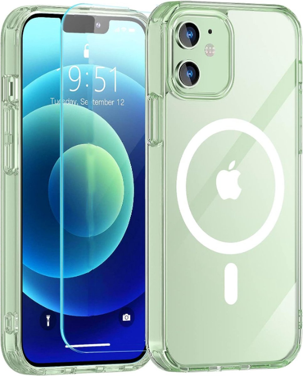 Xtabarya iPhone 12 Mini Hoesje Magnetic met HaloLock ring inclusief screenprotector van hoge kwaliteit transparat