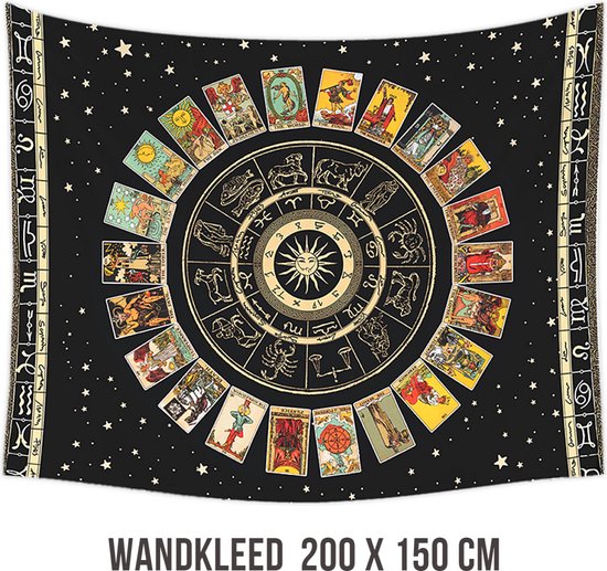 Allernieuwste.nl® Tarot Astrologie Zon en Maan Wandkleed Groot XL Wandtapijt Wanddecoratie Muurkleed Tapestry - Arcana Tarot - Kleur - 200 x 150 cm