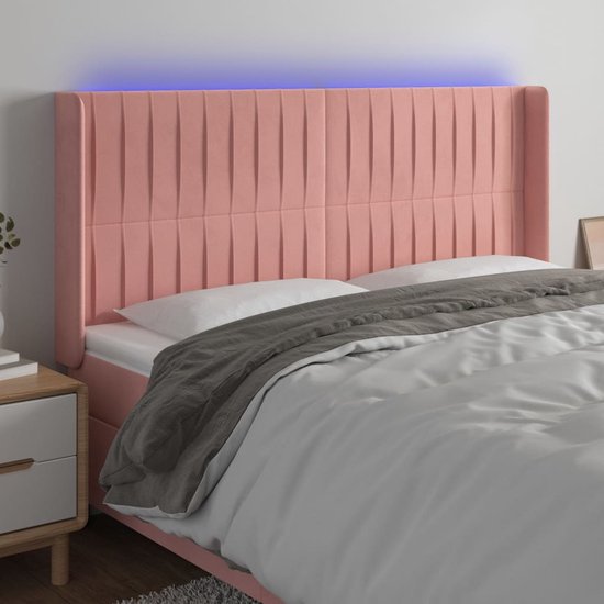 The Living Store Hoofdbord LED 163x16x118/128 cm fluweel roze - Bedonderdeel