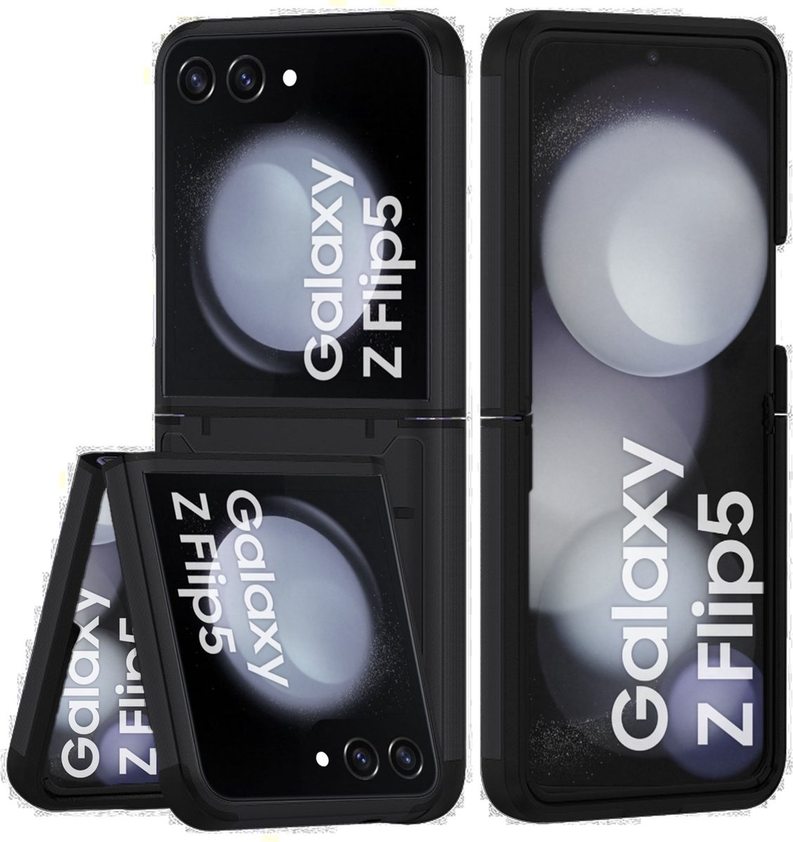 Geschikt voor Samsung Galaxy Z Flip 5 Heavy Duty Hoesje – Shock Proof Case – Cover Zwart
