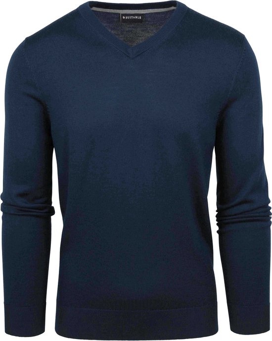 Convient - Pull Mérinos Col V Marine - Homme - Taille M - Coupe Slim