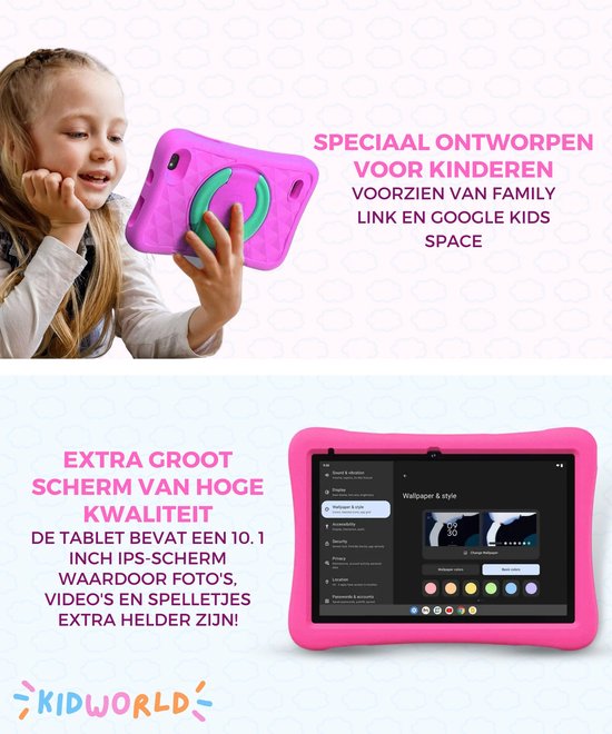 Tablette Enfants 7 Android 13 + Protection antichocs Rose -20.000F