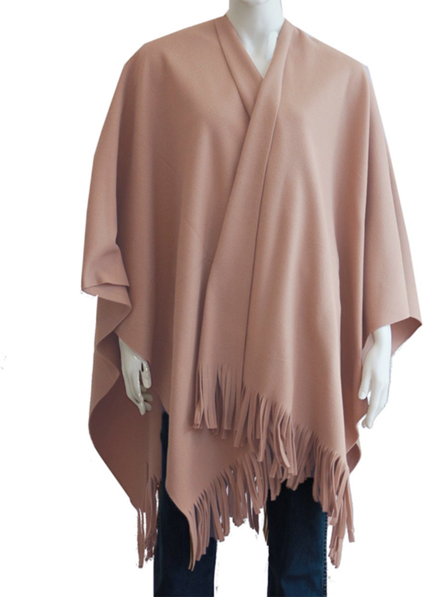 Luxe omslagdoek/poncho - roze - 180 x 140 cm - fleece - Dameskleding accessoires