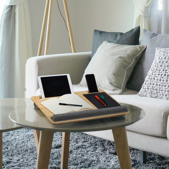 Draagbaar Houten Laptopkussen, Geschikt Voor Laptops Tot 17 Inch Laptopkussen Met Antislipstrips En Telefoonhouder Licht Schootdienblad Tafel Kussen Bank Bed Zwart 1614234958