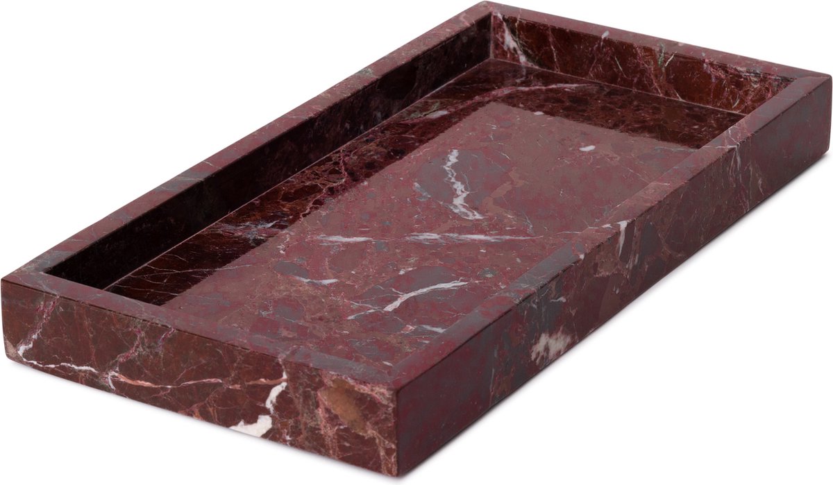 MOOISA - Marmer Dienblad - Tray rood 15x30cm - rond marmer dienblad - vierkant marmer dienblad - decoratie schaal - tapasplank - serveerplank