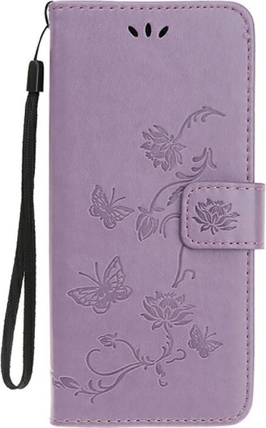 Shop4 - Geschikt voor iPhone 12 mini Hoesje - Wallet Case Vlinder Patroon Paars