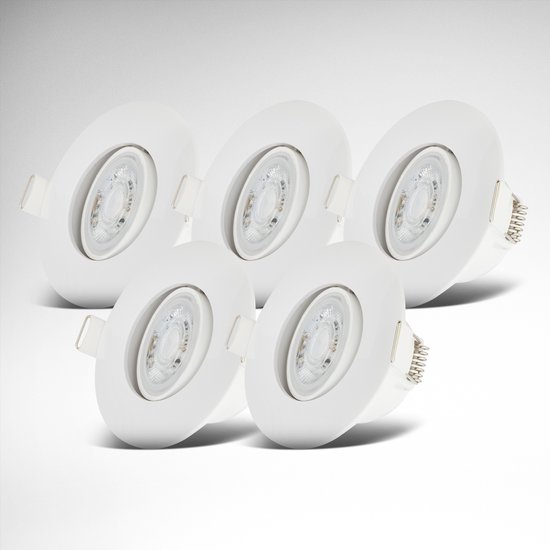 B.K.Licht - LED Badkamer Inbouwspots - dimbaar - set van 5 - badkamerverlichting - IP65 - wit - 9 x 4,2 cm (DxH)