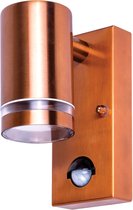 Integral buiten wandlamp staal koper met sensor IP54 voor 1x GU10 LED lamp (niet inbegrepen)
