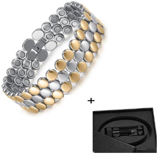 Bracelet femme/homme en acier magnétique Lacy (couleur or + argent)