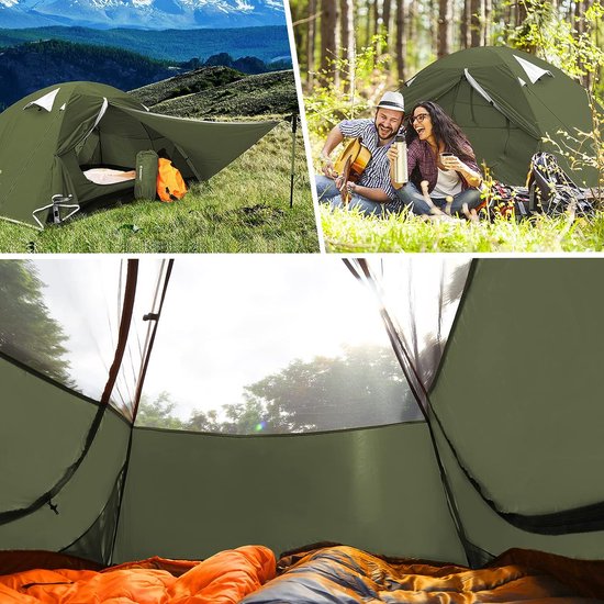 Bessport Kampeertent 1 Persoons Tent Waterdicht Twee Deuren Backpacking Tent Eenvoudige Installatie Lichtgewicht voor Outdoor, Wandelen Bergbeklimmen Reizen