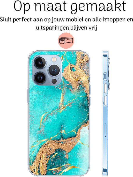 Hoozey - Coque pour Apple iPhone 15 Pro - Impression aquarelle - Turquoise / Or