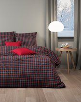 Mistral Home - DEKBEDOVERTREK - flanel - 200 x 200 cm + 2x 65 x 65 cm -tweepersoons - ruiten - donkerblauw