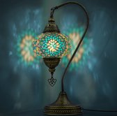 VALVELLO Lampe à col de cygne en mosaïque, faite à la main, veilleuse, turque, arabe, orientale, Tiffany, Lampes de table décoratives marocaines pour chambre à coucher, bureau, salon et cadeau parfait pour les jours spéciaux – Turquoise