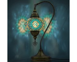 Mozaiek Zwanenhals Lamp, Handgemaakte, Nachtlampje, Turkse, Arabisch, Oosterse, Tiffany, Marokkaanse Decoratieve Tafellampen Voor Slaapkamer, Bureau, Woonkamer En Perfecte Cadeau Voor Speciale Dagen - Turkoois