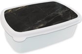 Broodtrommel Wit - Lunchbox Marmer look - Luxe - Zwart - Goud - Brooddoos 18x12x6 cm - Brood lunch box - Broodtrommels voor kinderen en volwassenen