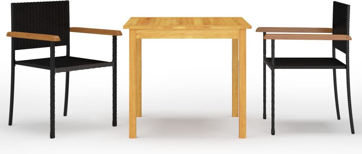 The Living Store 3-delige Tuinset zwart - Tuinstoel - Eettafel - Acacia Hout - Zwarte Tuinstoel - Buitenkamer Meubels