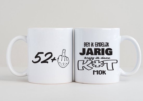 53 jaar 2 Mokken verjaardag + Ben ik eindelijk jarig krijg ik deze k*t mok - verjaardag - jarig - cadeau - grappig