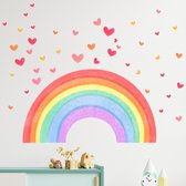 Muursticker Regenboog met hartjes | Aquarel Muur Sticker| Raamsticker - waterverf | Kinderkamer | Jongens - meisjes | Verwijderbaar - zelfklevend plakfolie | Huis inrichting | Stickerkamer®