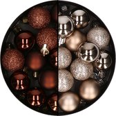 Kerstballen mini - 40x st - champagne en donkerbruin - 3 cm - kunststoff - kerstversiering