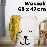Allernieuwste.nl® Waszak met Slapende Hond Print - Wasgoed Opbergtas met Trekkoord - Badkamer Was Zak - Laundry Bag - wit-zwart - 65 x 47 cm