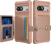 Étui portefeuille adapté pour Google Pixel 8 Pro - Coque arrière avec porte-carte - Étui de téléphone pour carte de débit - Porte-carte à l'arrière - Étui avec aimant pour support de voiture Rose