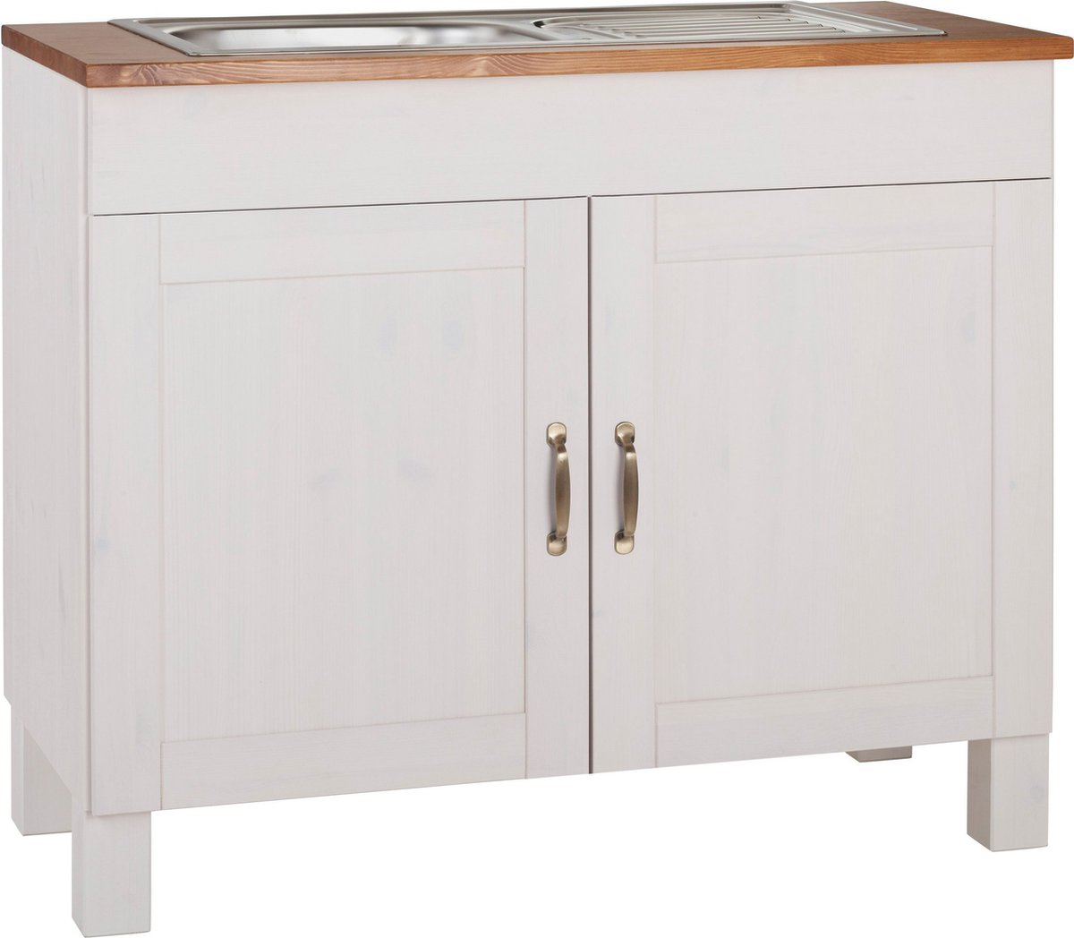 Alby Spoelkast met 2 Deuren - Wit/Honingkleurig Grenen - 100 cm