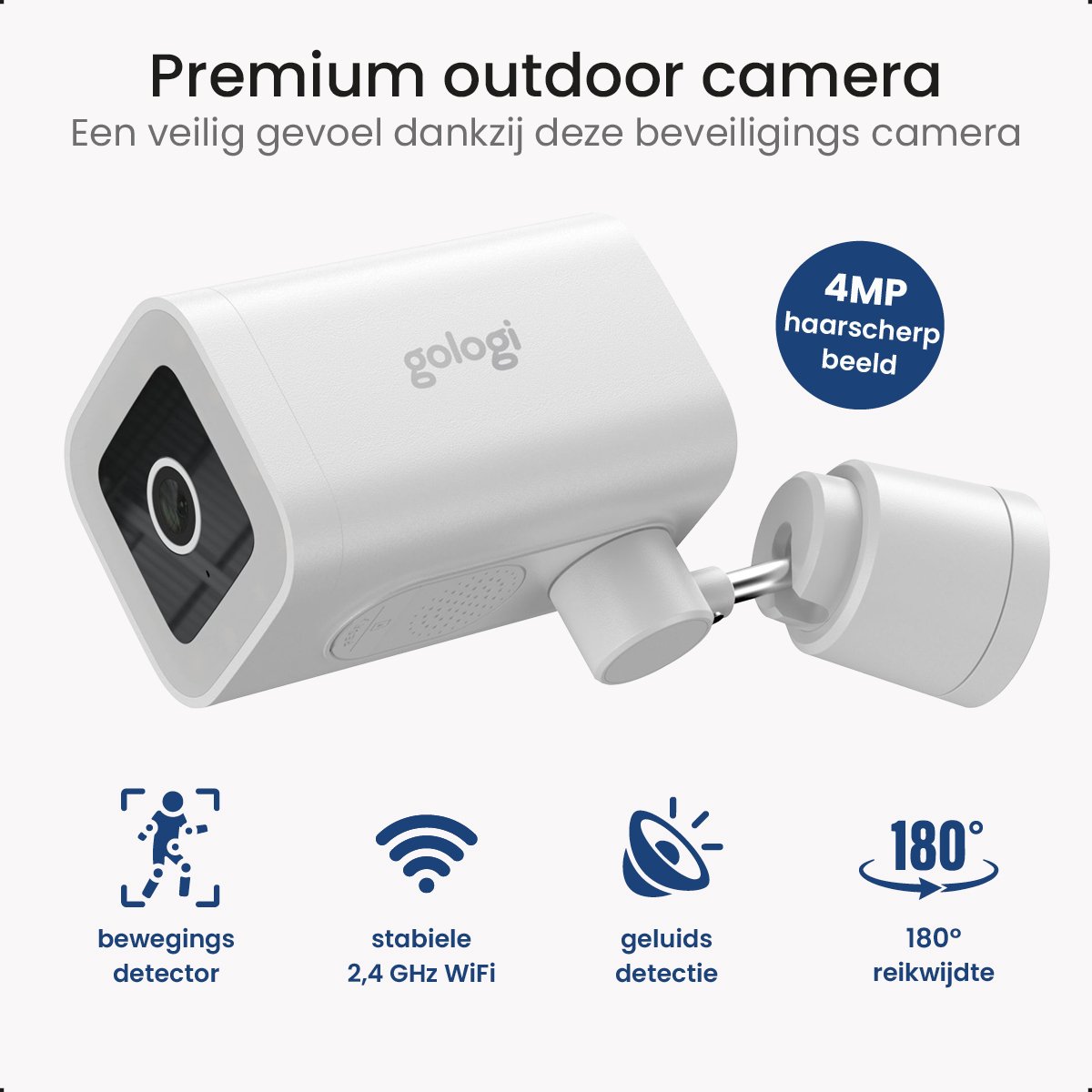 Gologi Premium Outdoorcamera - Buitencamera met Nachtzicht - Beveiligingscamera - Security Camera - 4MP - IP Camera - Geluid en Bewegingsdetectie - Met Kabel - Met Wifi en App - Wit – foto 5
