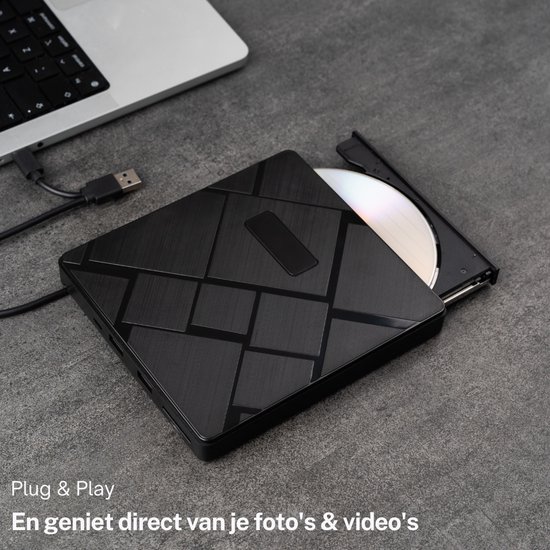 Luxel - Externe DVD en CD speler voor Laptop - Draagbare DVD CD Brander - 99Elite - Zwart - Luxel