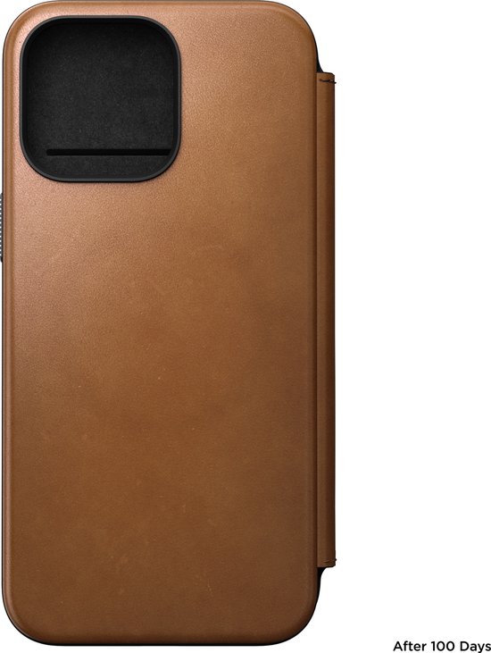 Nomad Modern Leather Folio - Book cover hoesje voor iPhone 15 Pro Max - Nomad leder - Geschikt voor MagSafe en draadloos opladen - Bruin