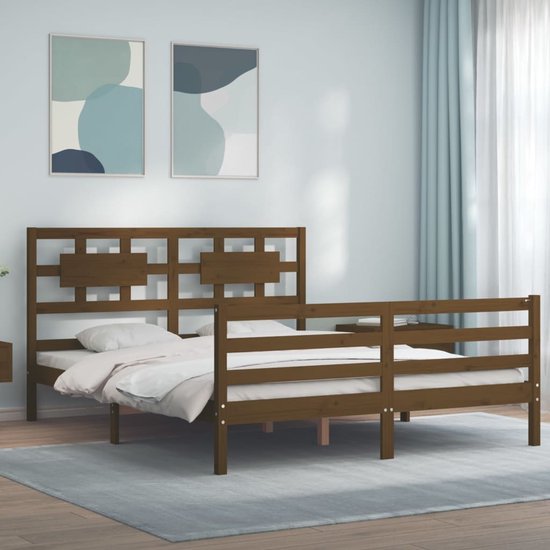 The Living Store Bed - Massief Grenen - 205.5 x 155.5 x 100 cm - Honingbruin - Matras niet inbegrepen