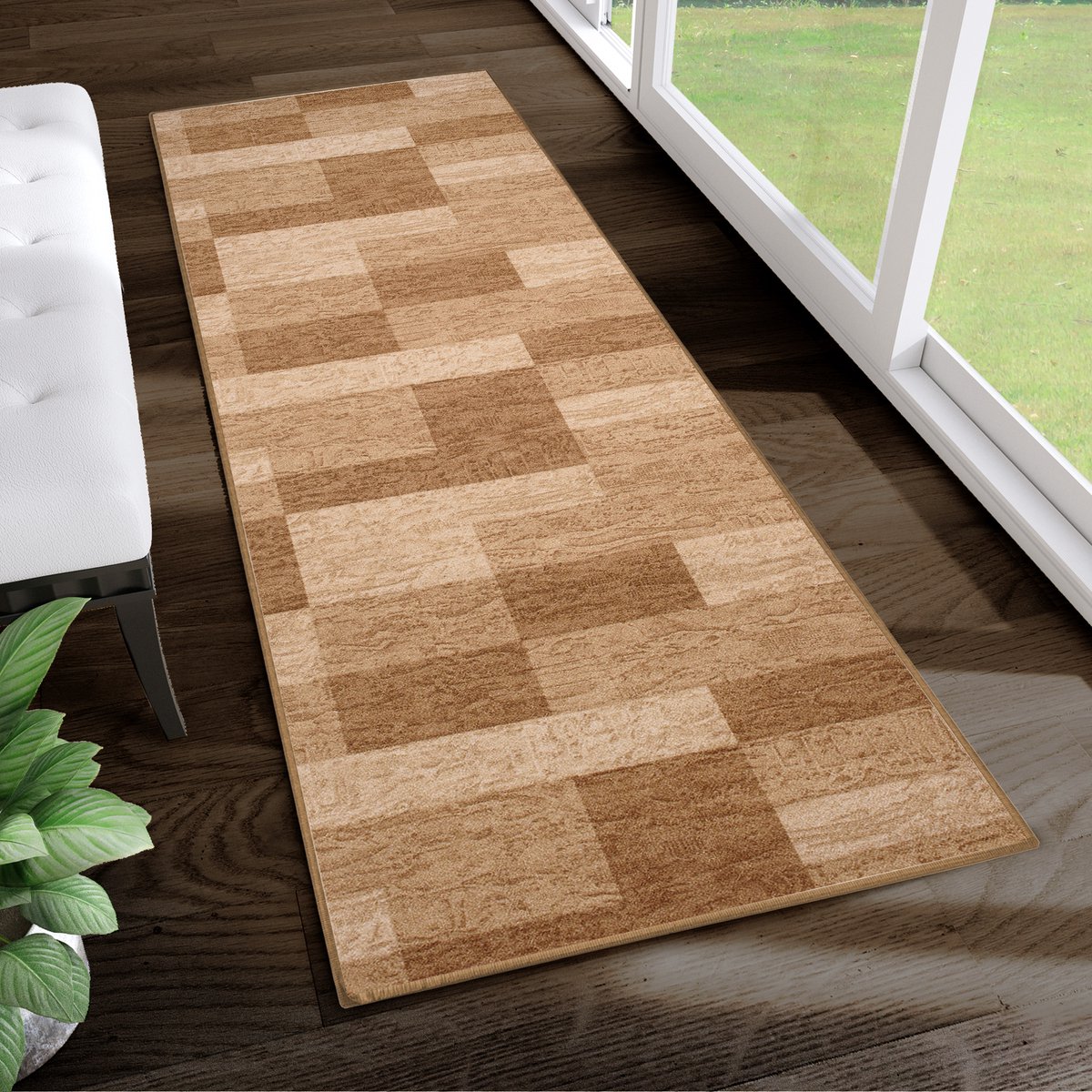 Tapiso Antislip Rubber Rubbermat Vloerkleed Beige Tapijt Maat- 80x250