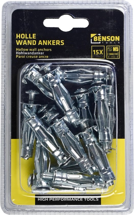 Holle wand Ankers m5 37 MM 15 Stuks | Voor het Bevestigen aan Holle Wanden | Muurplug geschikt voor Wanddiktes van 10mm tot 17mm | Hollewandplug - Hofftech