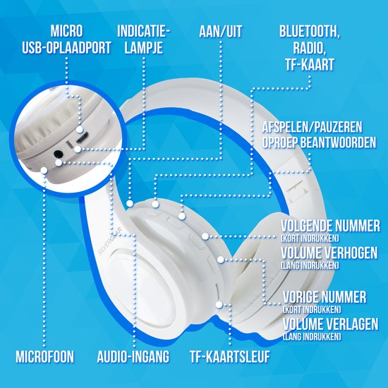 Silvergear Hoofdtelefoon Draadloos - Over Ear Koptelefoon - Headphones Bluetooth - 10 Uur - Wit - Silvergear
