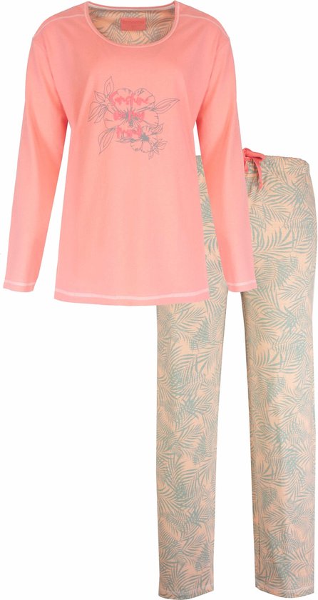IRPYD1322B Set pyjama femme Irresistible - Imprimé palmiers - 100% Katoen peigné - Rose. - Tailles : M