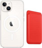 Apple Clear MagSafe Case met magnetic Wallet Card Holder voor iPhone 13 - iPhone beschermhoes case inclusief Magsafe Leren kaart houder wallet - Compatibel met iPhone 13 - Rood