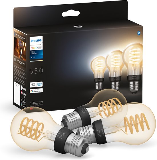 Philips A60 - Ampoule connectée E27 (pack de 3), Ampoule intelligente, Bluetooth, E27, A60, Variable, 2200 K