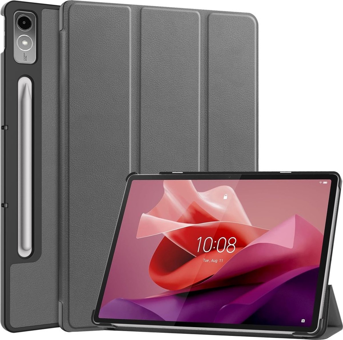 Tablethoes geschikt voor Lenovo Tab P12 Hoesje - Tri-Fold Book Case met Wake/Sleep - Grijs