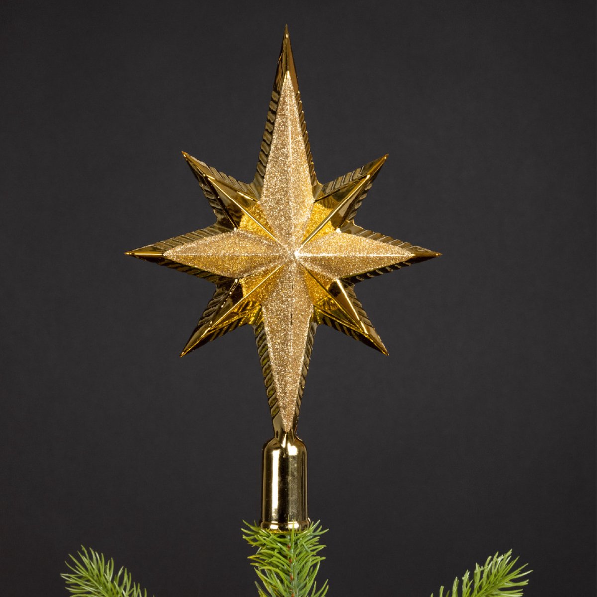 Decoris Kerstboom piek - ster vorm - goud - kunststof - 25,5 cm - kerstpiek – foto 3