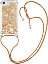 Coverup Liquid Glitter Back Cover met Koord - Geschikt voor iPhone SE (2022/2020), iPhone 8 / 7 Hoesje - Goud