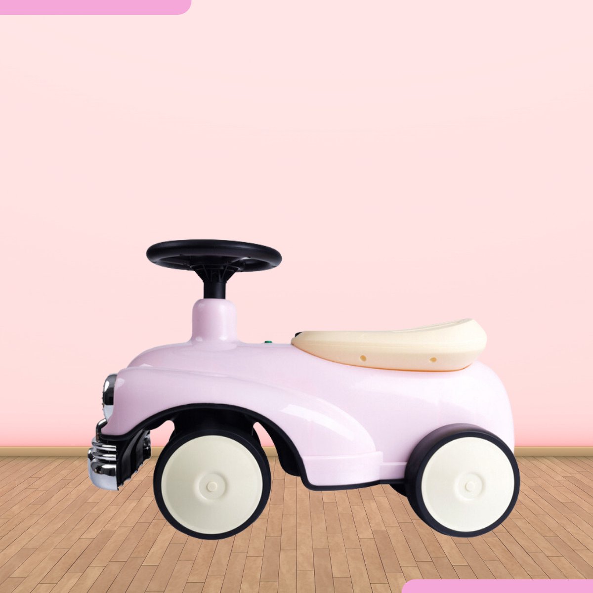 Buxibo Retro Loopauto | Loopwagen voor Jongens & Meisjes | 1-3 jaar | Veilig | Stimuleert Motorische Vaardigheden | Roze - 58x29x38cm — afbeelding 2