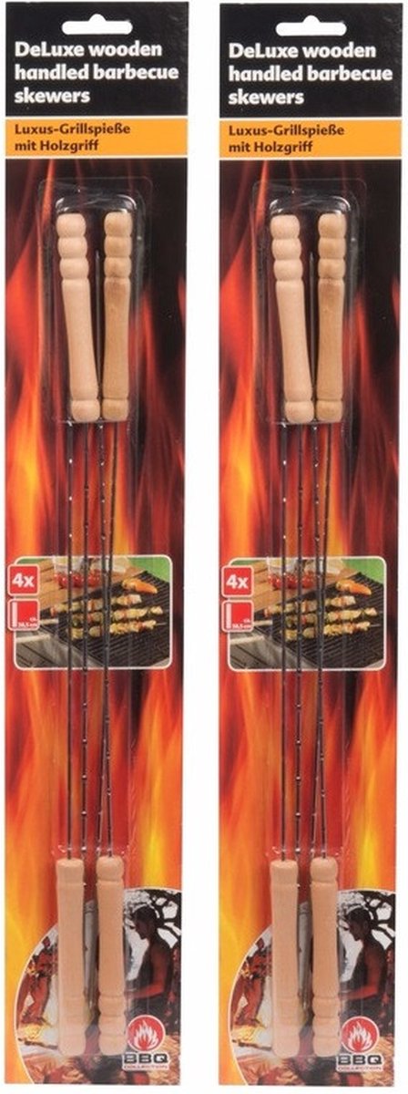 Barbecue Collection Spiezen - 8x stuks - vleespennen - metaal met houten handvat - 38 cm